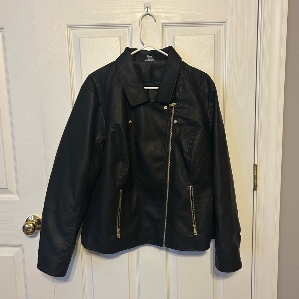Cato Black Leather Jacket with Gold Accents